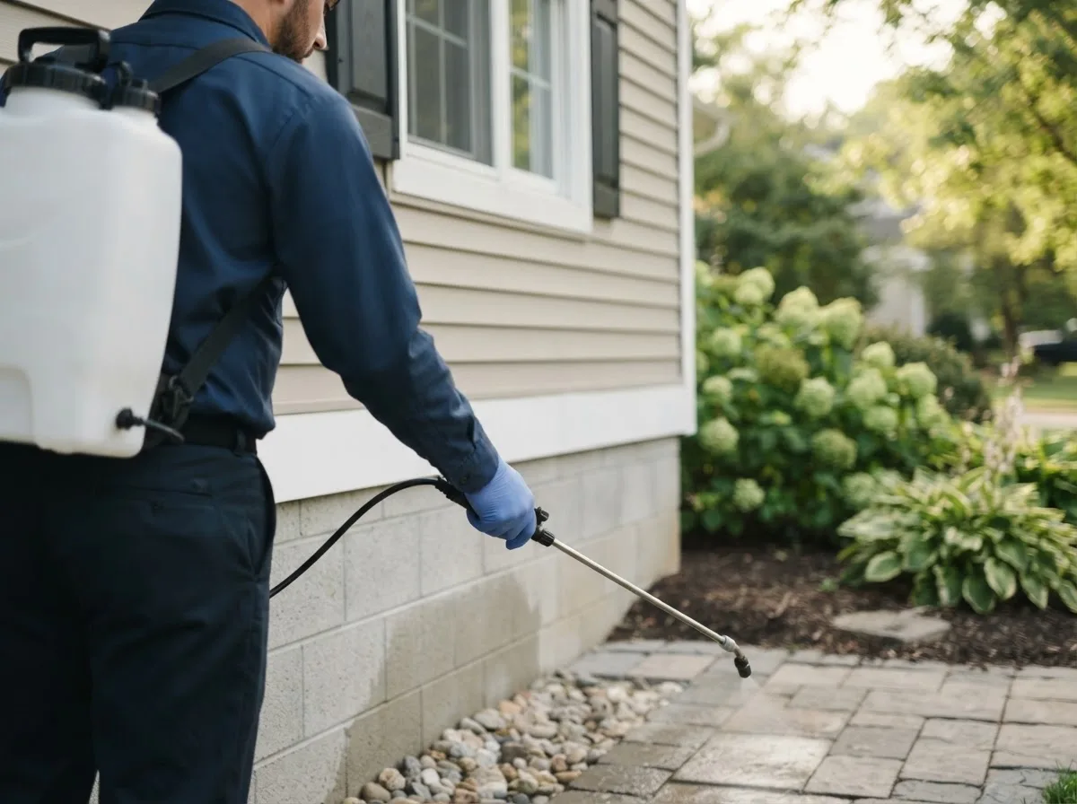 Pest control technician inspecting a home in Wilton, ME